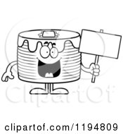 Poster, Art Print Of Black And White Happy Pancakes Mascot Holding A Sign
