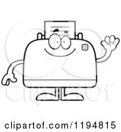 Cartoon Of A Black And White Waving Printer Mascot Royalty Free Vector Clipart