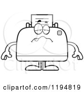 Cartoon Of A Black And White Sick Printer Mascot Royalty Free Vector Clipart by Cory Thoman