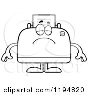 Cartoon Of A Black And White Depressed Printer Mascot Royalty Free Vector Clipart by Cory Thoman