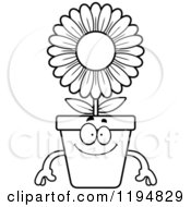 Poster, Art Print Of Black And White Happy Flower Pot Mascot