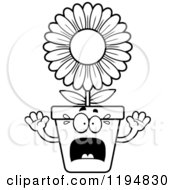 Cartoon Of A Black And White Scared Flower Pot Mascot Royalty Free Vector Clipart
