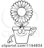 Poster, Art Print Of Black And White Waving Flower Pot Mascot