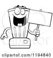 Cartoon Of A Black And White Happy Blender Mascot Holding A Sign Royalty Free Vector Clipart