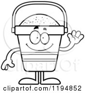 Cartoon Of A Black And White Waving Beach Pail Mascot Royalty Free Vector Clipart by Cory Thoman