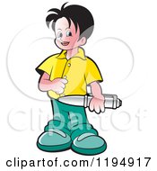 Clipart Of A Happy School Boy Holding A Pen Royalty Free Vector Illustration