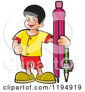 Clipart Of A Happy School Boy With A Pencil Compass Royalty Free Vector Illustration