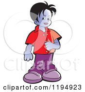 Clipart Of A Happy Boy Touching His Shirt Royalty Free Vector Illustration