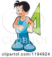 Clipart Of A Happy School Boy With A Triangle Ruler Royalty Free Vector Illustration
