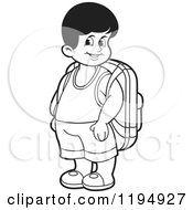 Poster, Art Print Of Black And White Happy School Boy With A Backpack