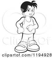 Clipart Of A Black And White Happy Standing Boy Royalty Free Vector Illustration