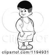 Clipart Of A Black And White Happy Boy Royalty Free Vector Illustration