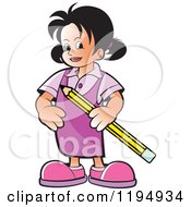 Clipart Of A Happy School Girl Holding A Giant Pencil Royalty Free Vector Illustration by Lal Perera