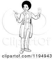 Poster, Art Print Of Black And White Female African American Doctor Holding A Vaccine Syringe