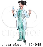 Clipart Of A Female Doctor Holding A Test Tube Royalty Free Vector Illustration by Lal Perera