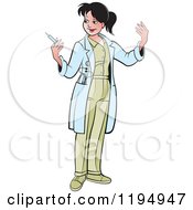 Clipart Of A Female Doctor Holding A Vaccine Syringe Royalty Free Vector Illustration by Lal Perera