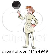 Clipart Of A Female Chef Holding Up A Pan Royalty Free Vector Illustration by Lal Perera