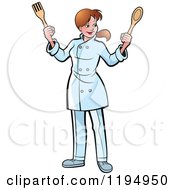 Clipart Of A Female Chef Holding A Spatula And Spoon Royalty Free Vector Illustration