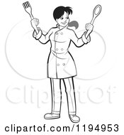 Clipart Of A Black And White Female Chef Holding A Spatula And Spoon Royalty Free Vector Illustration