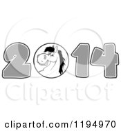 Cartoon Of A Grayscale New Year 2014 Horse Royalty Free Vector Clipart