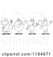 Cartoon Of Outlined New Year 2014 Number Characters Counting With Their Hands Royalty Free Vector Clipart