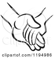 Clipart Of A Black And White Childs Hand Holding An Adults Hand Royalty Free Vector Illustration