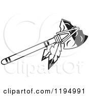 Clipart Of A Black And White Tomahawk With Feathers Royalty Free Vector Illustration by Johnny Sajem #COLLC1194991-0090