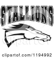Poster, Art Print Of Black And White Horse Head With Stallions Team Text