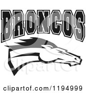 Poster, Art Print Of Black And White Running Horse And Broncos Text