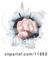 Human Hand Balled Into A Fist Punching Through A Wall Clipart Illustration