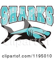 Clipart Of Blue SHARKS Text Over A Shark Royalty Free Vector Illustration by Johnny Sajem