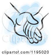 Poster, Art Print Of Childs Hand Holding An Adults Hand Over Blue