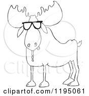 Cartoon Of An Outlined Cool Moose Wearing Sunglasses Royalty Free Vector Clipart
