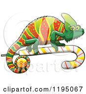 Poster, Art Print Of Christmas Chameleon Lizard On A Candy Cane