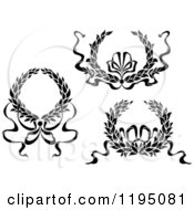 Clipart Of Black And White Laurel Wreaths With Bows And Ribbons 3 Royalty Free Vector Illustration