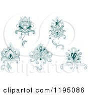 Clipart Of Teal Henna Flowers 6 Royalty Free Vector Illustration