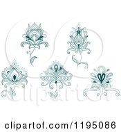 Poster, Art Print Of Teal Henna Flowers 6