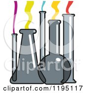 Science Lab Flasks And Test Tubes With Colorful Smoke