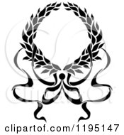 Clipart Of A Black And White Laurel Wreath With A Bow And Ribbons 10 Royalty Free Vector Illustration