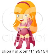 Cartoon Of A Super Hero Girl Gesturing To Stop Royalty Free Vector Clipart