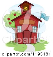 Poster, Art Print Of Cute Red School House With An Apple Tree