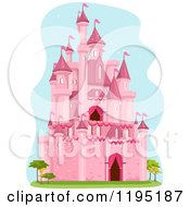 Poster, Art Print Of Pink Fairy Tale Castle And Trees Over Blue