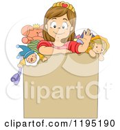 Poster, Art Print Of Happy Brunette Girl Waving From Inside A Toy Box