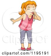 Cartoon Of A Red Haired Girl Blowing A Whistle Royalty Free Vector Clipart by BNP Design Studio