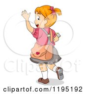 Cartoon Of A Happy Red Haired School Girl Waving And Glancing Back Royalty Free Vector Clipart