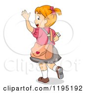 Poster, Art Print Of Happy Red Haired School Girl Waving And Glancing Back