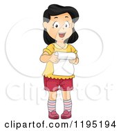 Cartoon Of A Happy Black Haired Girl Giving A Speech Royalty Free Vector Clipart