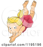 Cartoon Of A Happy Blond Girl Diving Royalty Free Vector Clipart