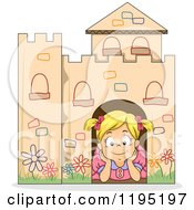 Happy Blond Girl Day Dreaming In A Cardboard Castle