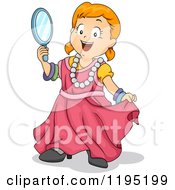 Cartoon Of A Happy Red Haired Girl Playing Dress Up Royalty Free Vector Clipart